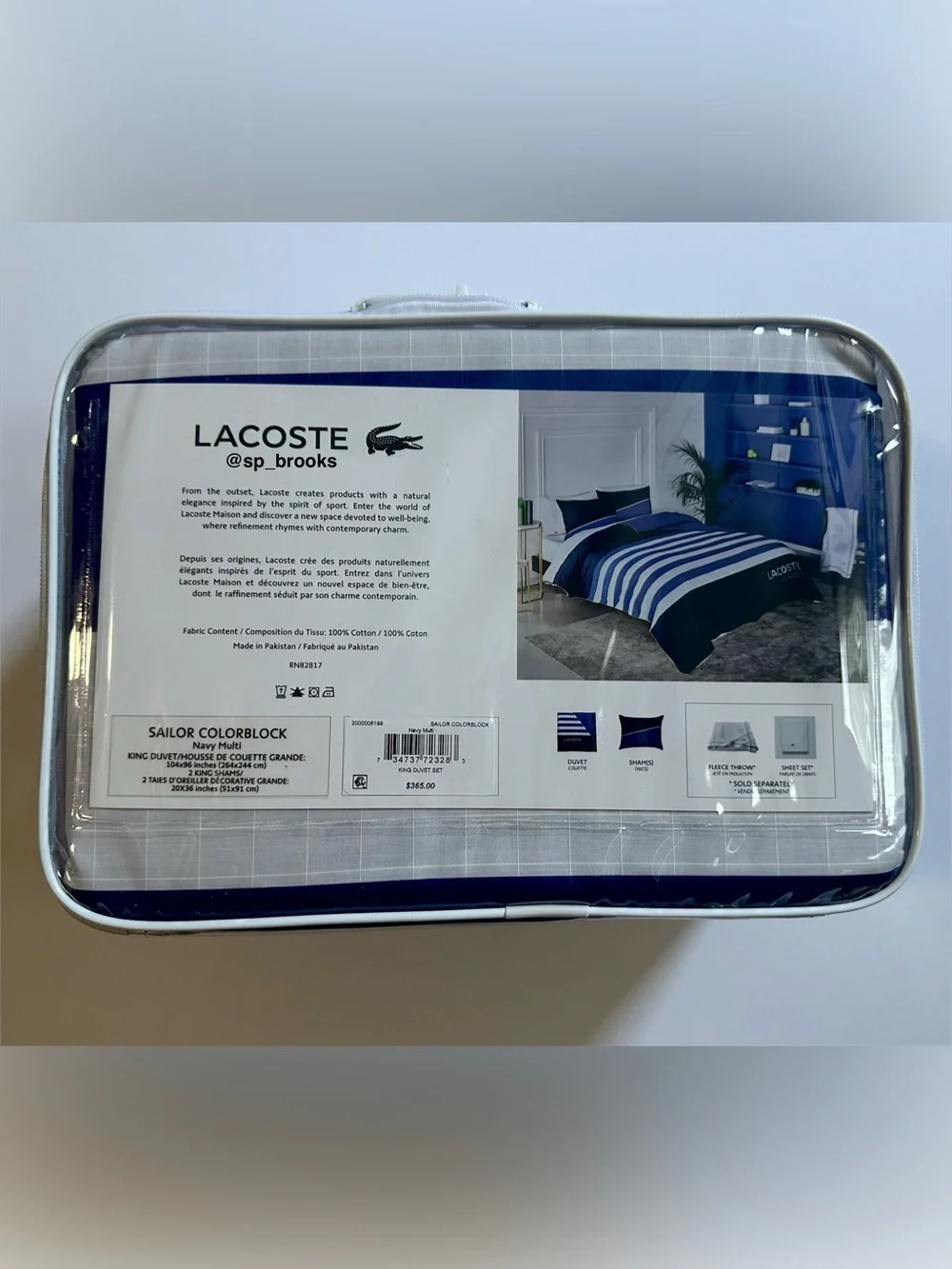 🎁3PC Lacoste Duvet Set - Sailor Colorblock - Lacoste King Duvet Set -100% Cotton